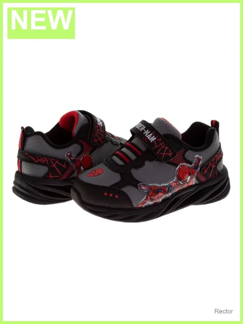 Marvel Spiderman Light Up Sneakers Faux Leather Hook & Loop Kids Shoes